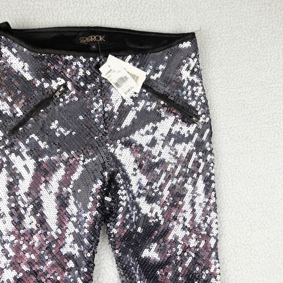LA Rok Pants Womens Extra Small Silver Sequins Party Club Rave Tights - Picture 2 of 12